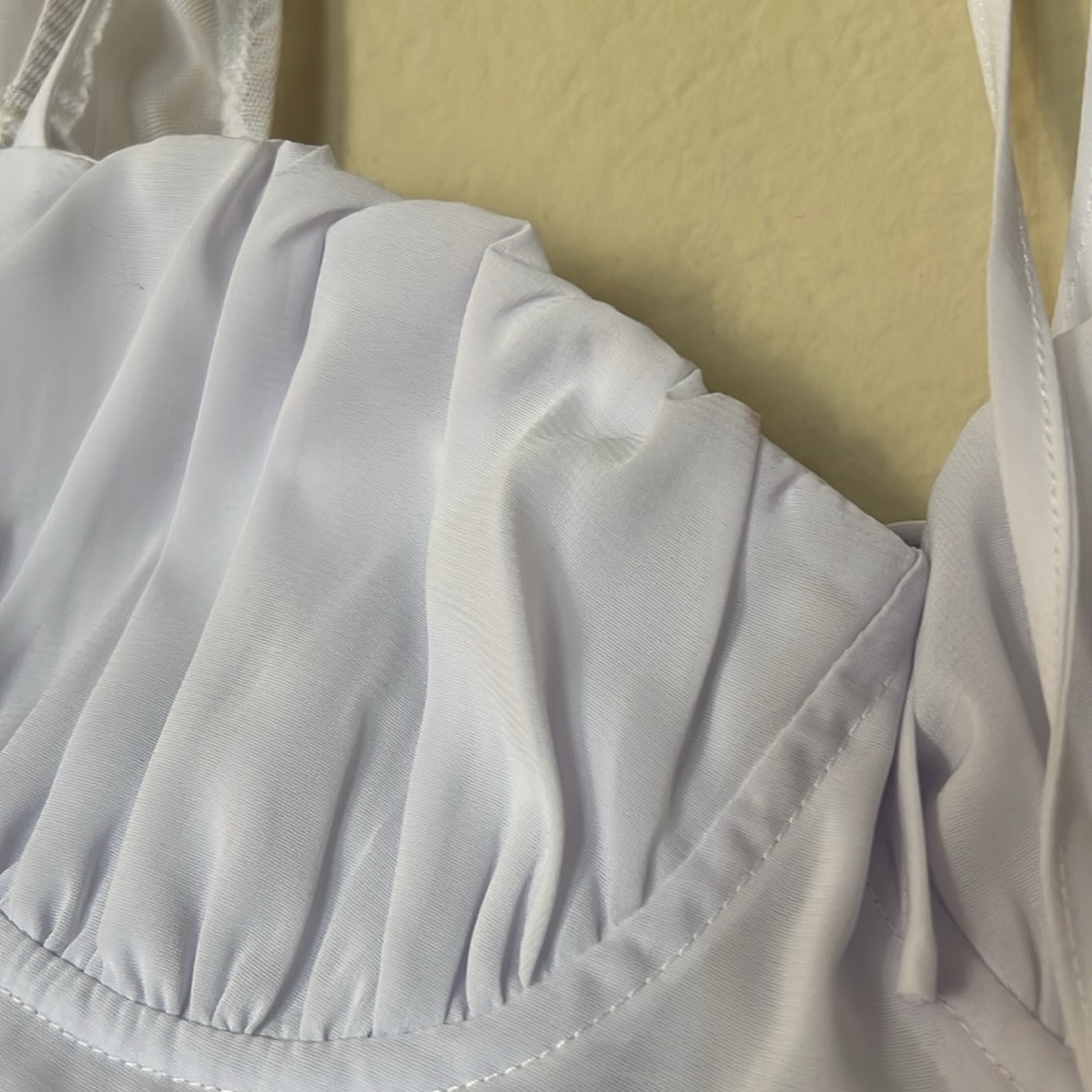 Dyer White Sheer Sleeve Mini Dress D07 - Picture 12 of 12
